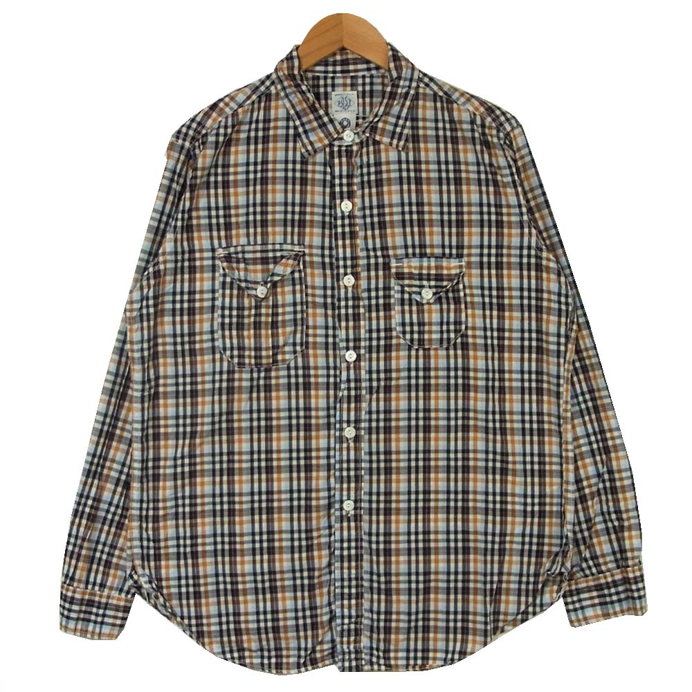 POST OVERALLS ポストオーバーオールズ チェック 長袖シャツ ブラウン系 L【中古】