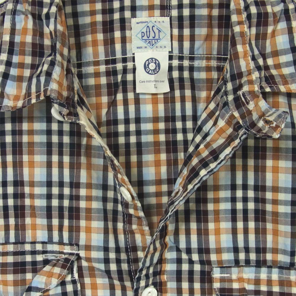 POST OVERALLS ポストオーバーオールズ チェック 長袖シャツ ブラウン系 L【中古】