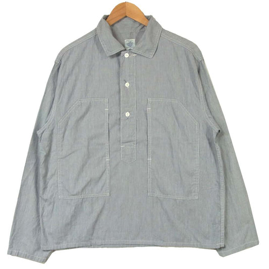 POST OVERALLS ポストオーバーオールズ プルオーバー ストライプ 長袖シャツ グレー系 L【中古】