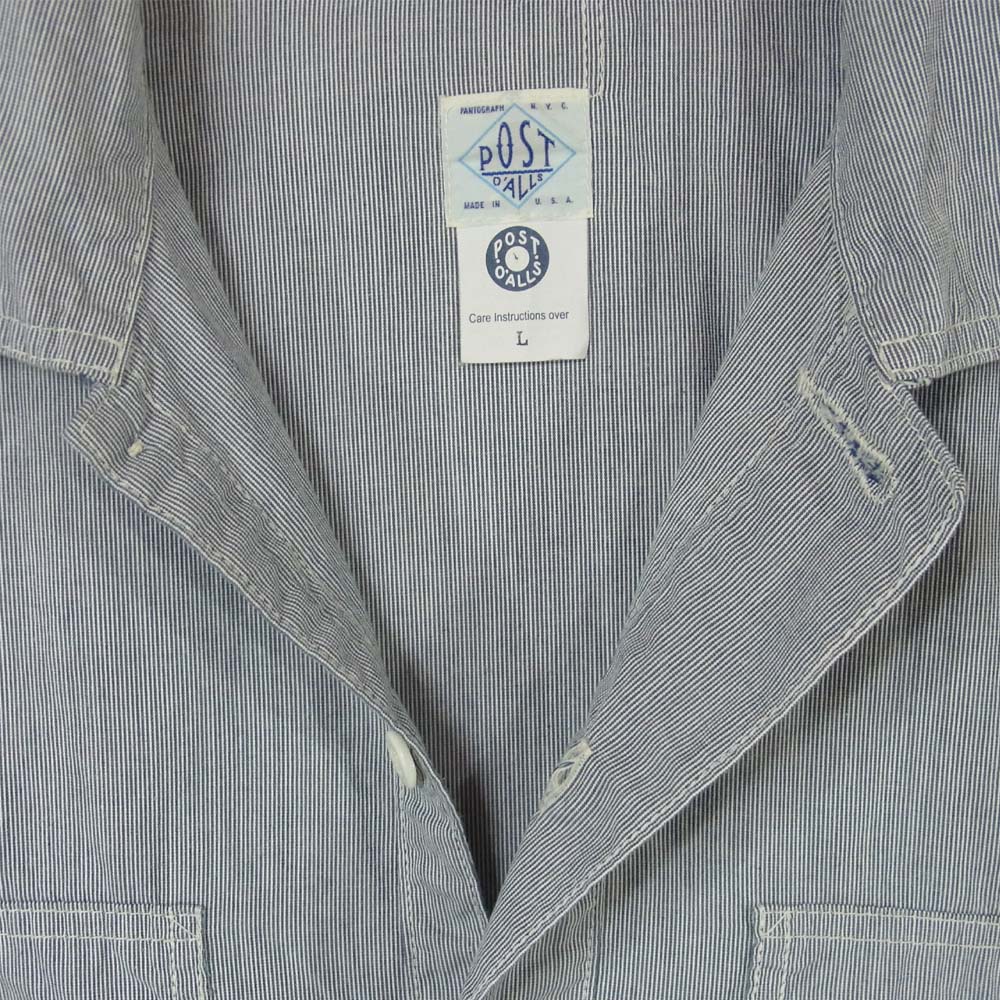 POST OVERALLS ポストオーバーオールズ プルオーバー ストライプ 長袖シャツ グレー系 L【中古】