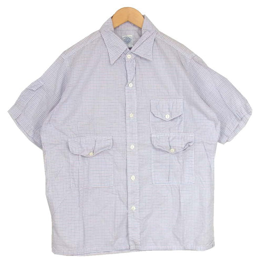 POST OVERALLS ポストオーバーオールズ チェック 半袖シャツ ライトブルー系 L【中古】