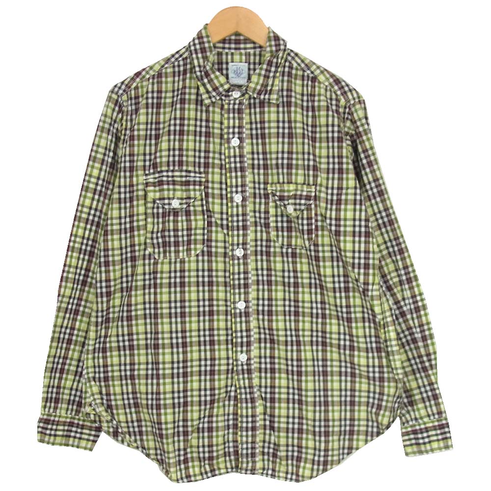 POST OVERALLS ポストオーバーオールズ コットン チャック 長袖シャツ グリーン系 L【中古】
