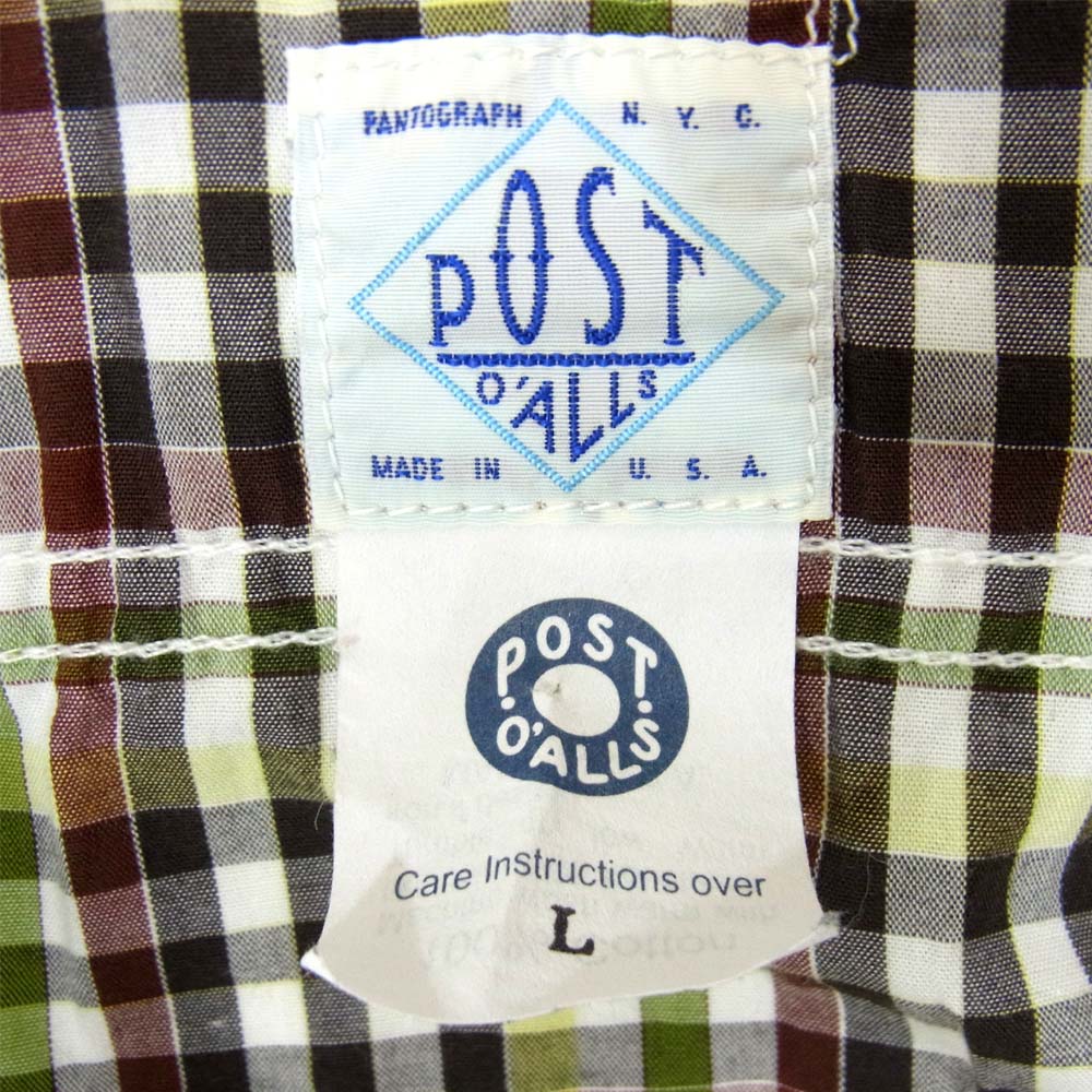 POST OVERALLS ポストオーバーオールズ コットン チャック 長袖シャツ グリーン系 L【中古】