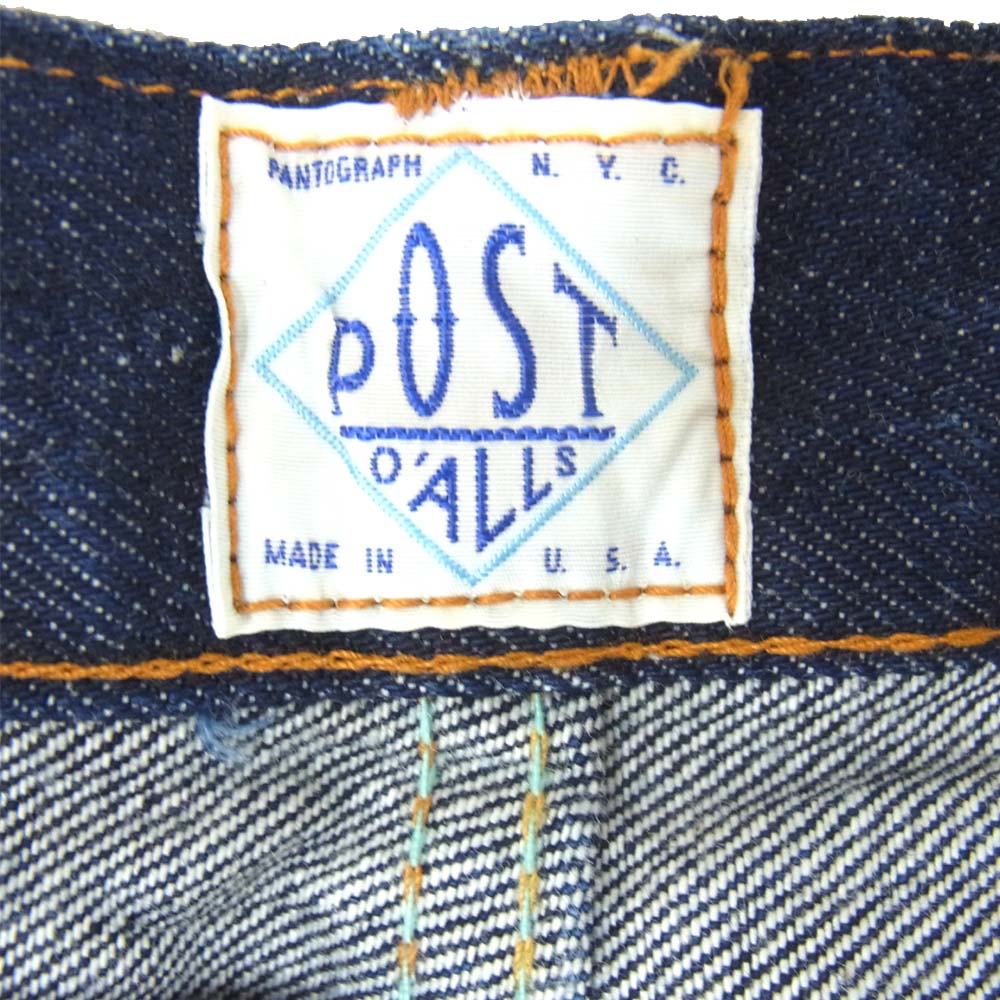 POST OVERALLS ポストオーバーオールズ 赤耳 セルビッチ デニム パンツ インディゴブルー系 サイズ表記無 W36程度【中古】