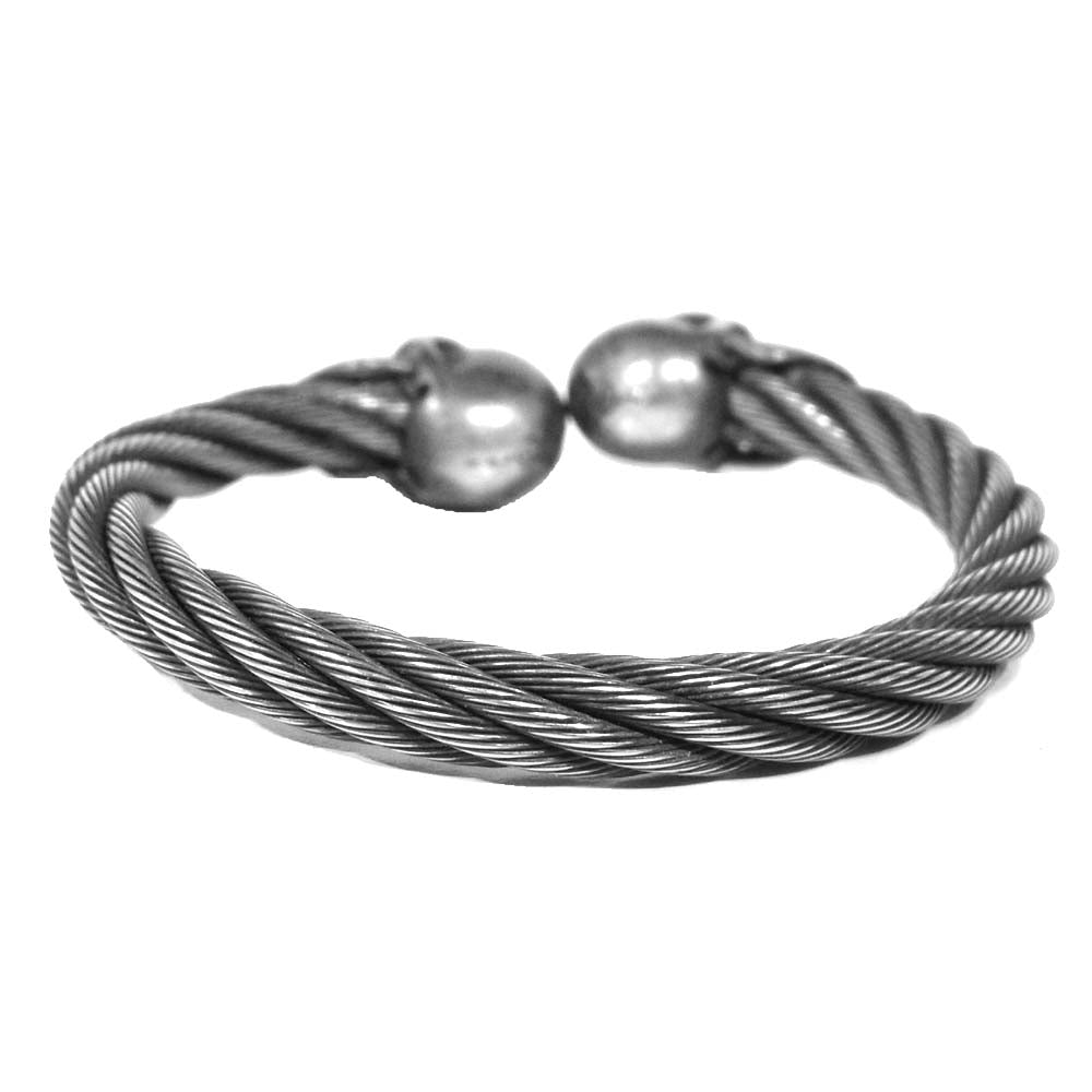 GABOR ガボール 国内正規店ギャランティ付属 SKULL CABLE BRACELET スカル ケーブル ワイヤー ブレスレット バングル シルバー系【中古】