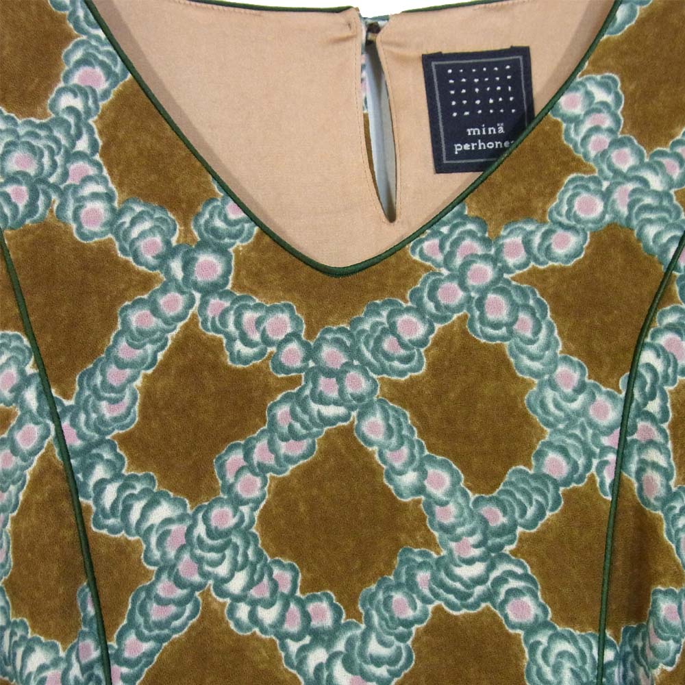 mina perhonen ミナペルホネン xa3662 petal check ペタルチェック ワンピース ブラウン系 36【新古品】【未使用】【中古】