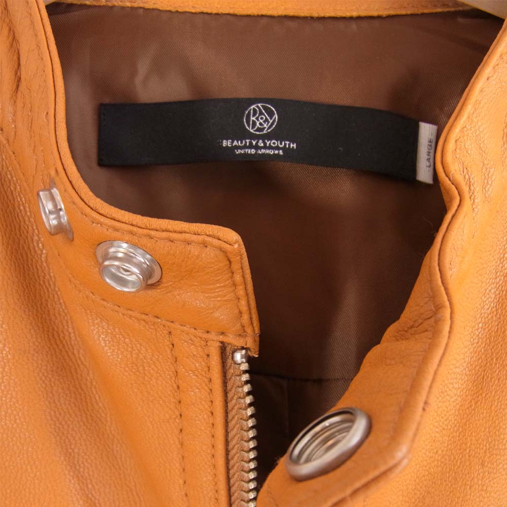 UNITED ARROWS ユナイテッドアローズ B&Y ゴートレザー シングル ライダース ジャケット ベージュ系 ベージュ系 L L【中古】
