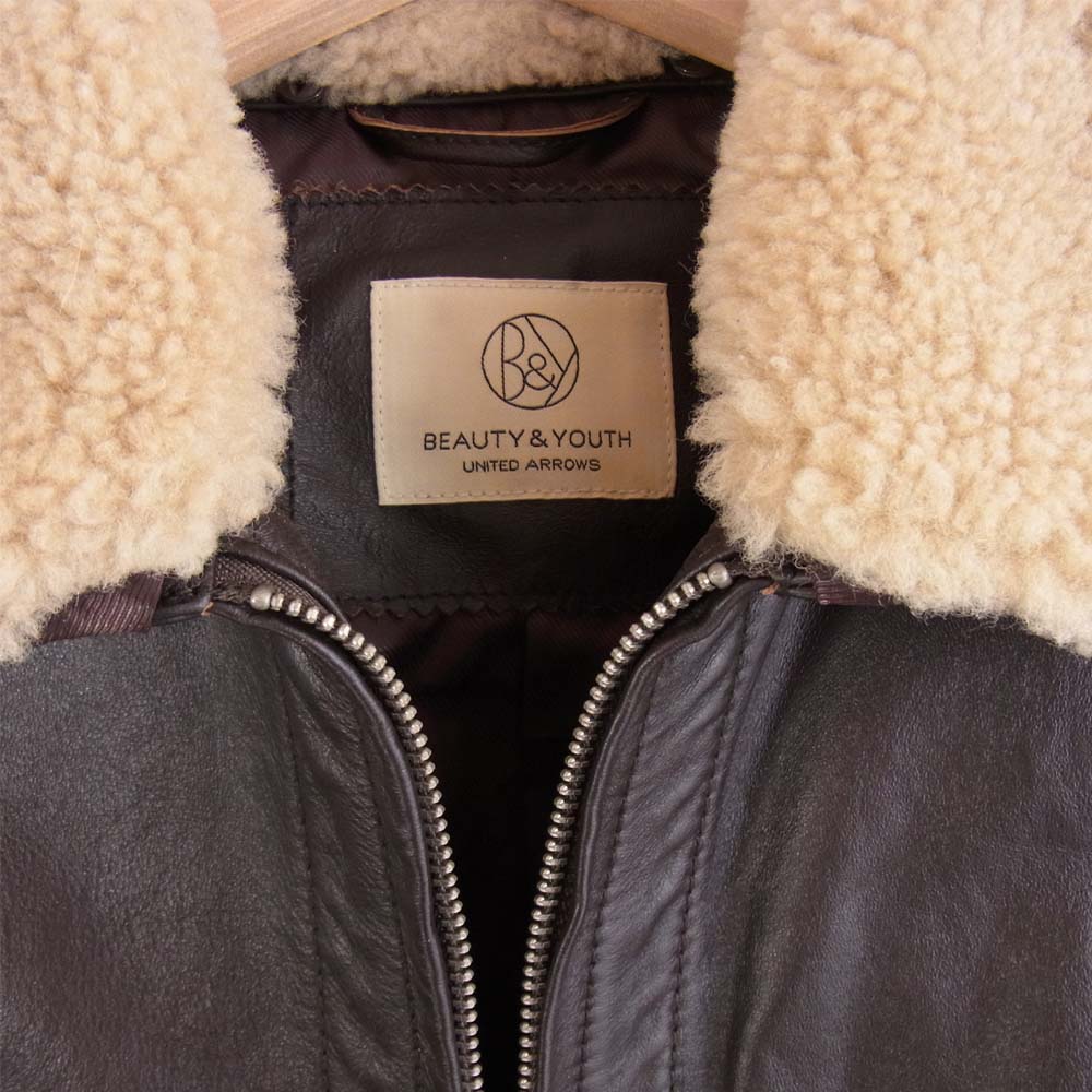UNITED ARROWS ユナイテッドアローズ B&Y 襟ボア ムートン レザー ジャケット ブラウン系 L【中古】