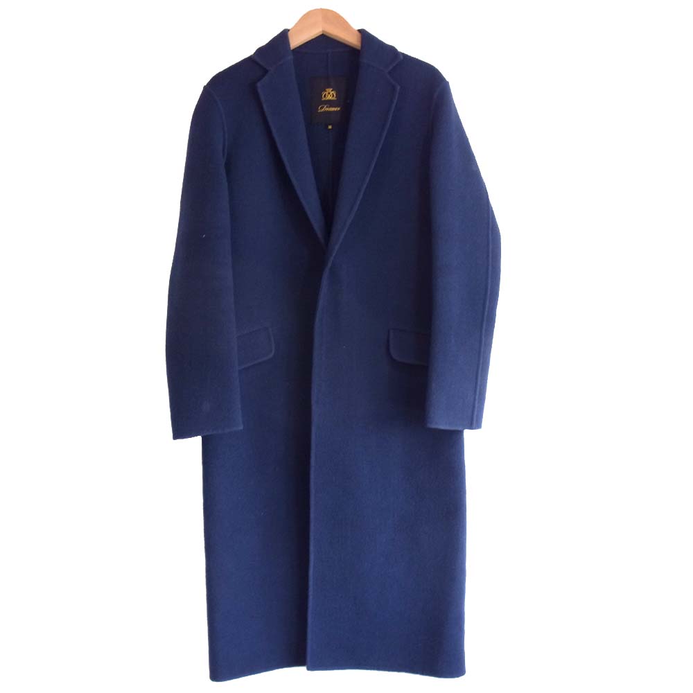 Drawer ドゥロワー 6525-299-0513 シルク混 ウール ロング チェスター コート ネイビー系 36【美品】【中古】