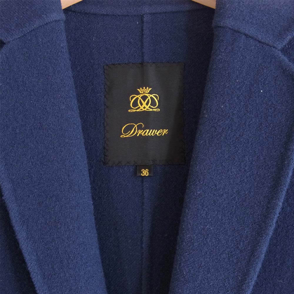 Drawer ドゥロワー 6525-299-0513 シルク混 ウール ロング チェスター コート ネイビー系 36【美品】【中古】