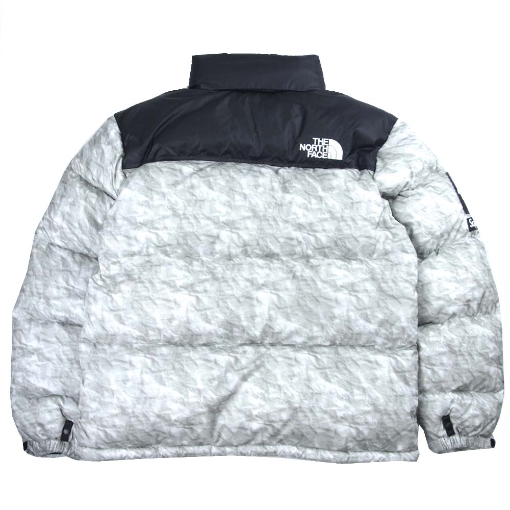 Supreme シュプリーム 19AW ND91806I 国内正規品 THE NORTH FACE ノースフェイス Paper Print Nuptse Jacket ペーパープリント ヌプシ ダウン ジャケット グレー系 ブラック系 L【美品】【中古】
