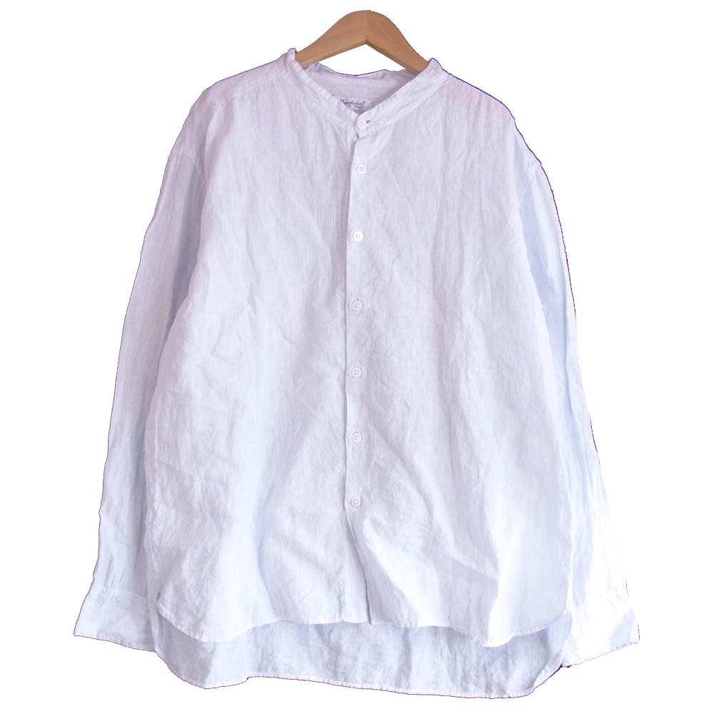 バーグファベル bergfabel ストライプ スタンドカラー 長袖 シャツ ホワイト系 ブルー系 52【中古】