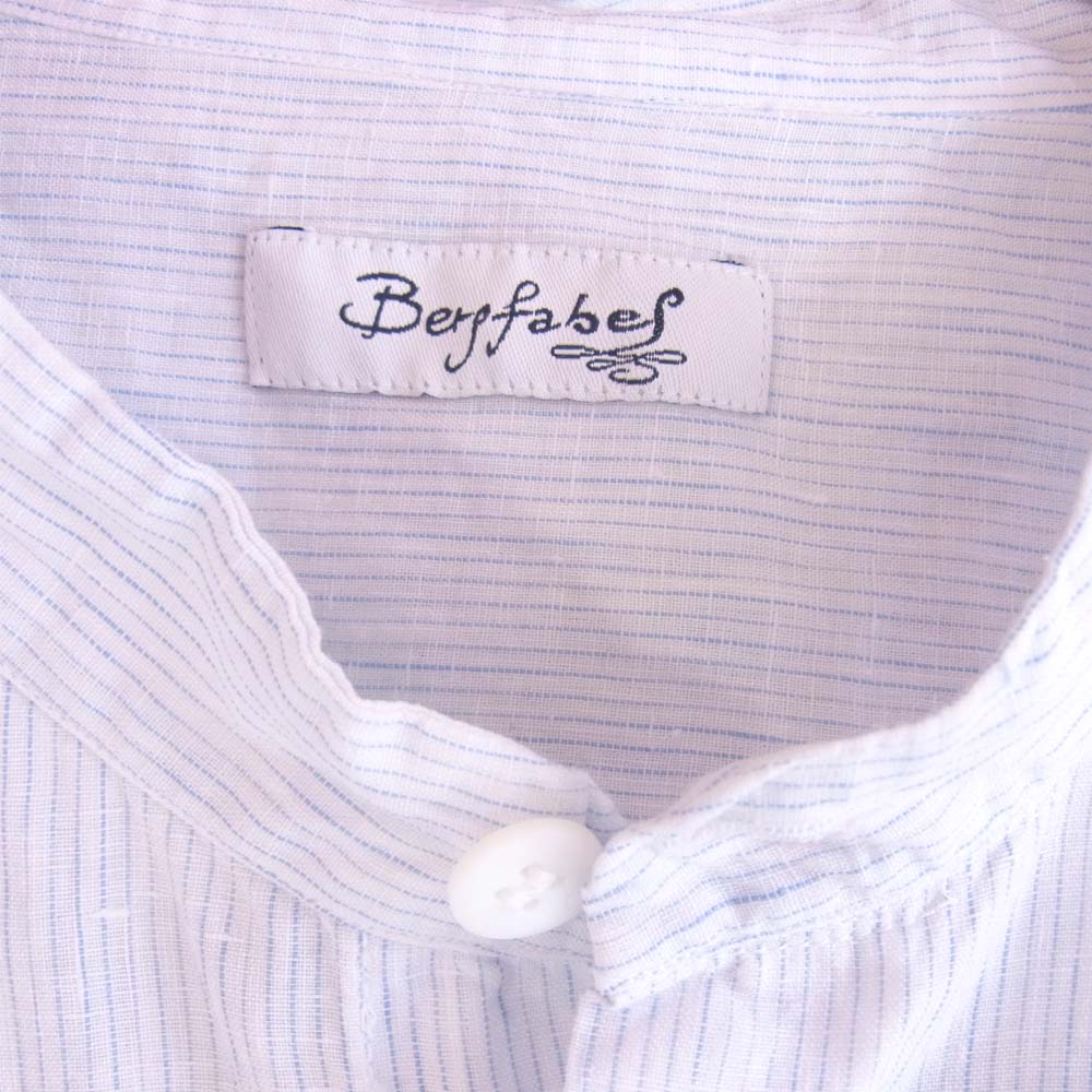 バーグファベル bergfabel ストライプ スタンドカラー 長袖 シャツ ホワイト系 ブルー系 52【中古】