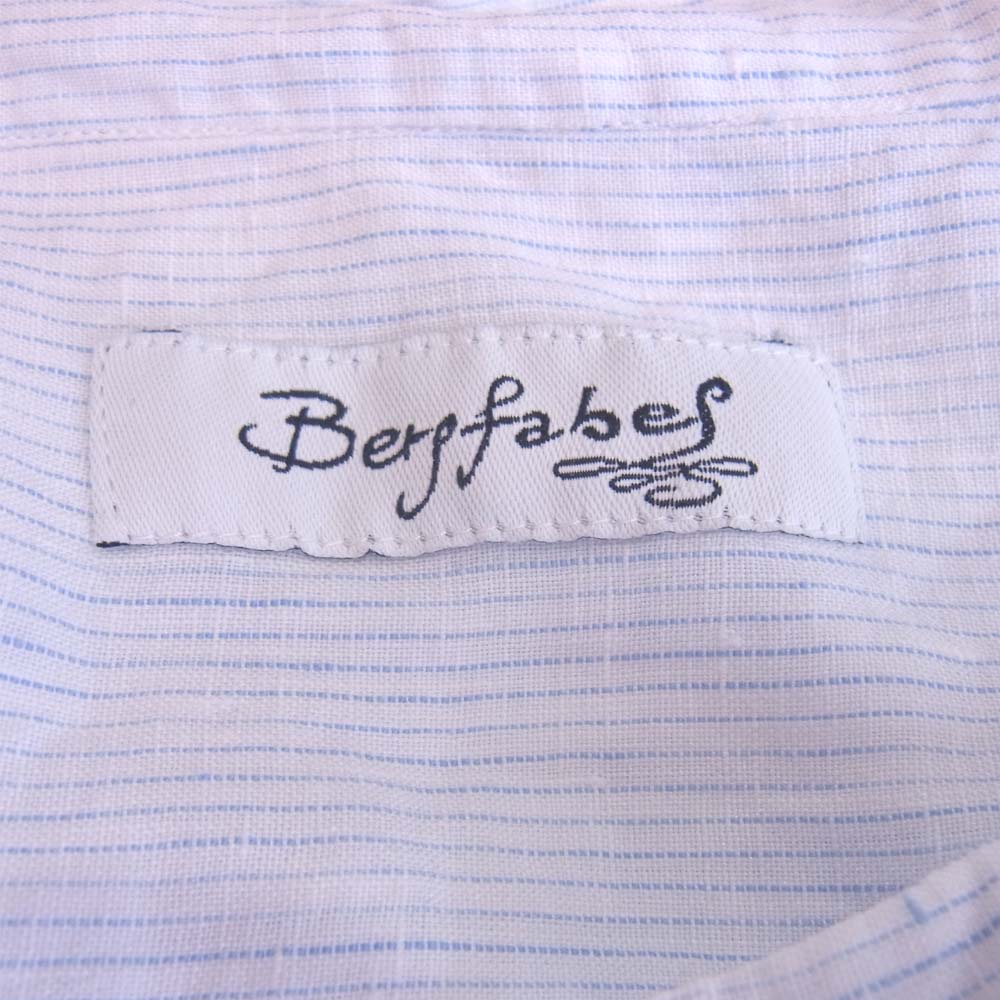 バーグファベル bergfabel ストライプ スタンドカラー 長袖 シャツ ホワイト系 ブルー系 52【中古】