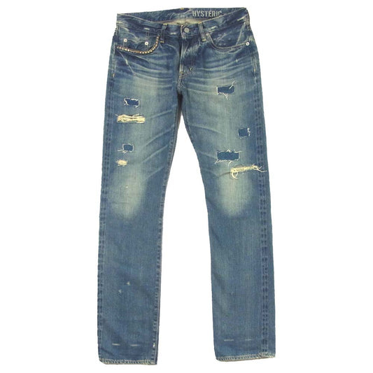 HYSTERIC GLAMOUR ヒステリックグラマー 0243AP17 SP加工 デニム リメイク 加工 スリム ストレート インディゴブルー系 31inch【極上美品】【中古】