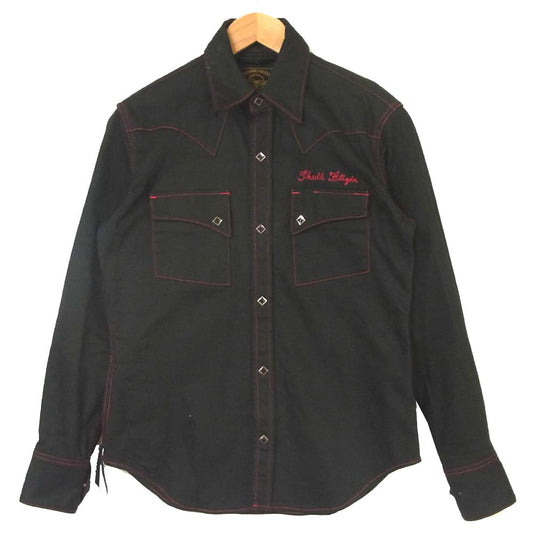 スカルフライト ウエスタン 刺繍 長袖シャツ ブラック系 36【中古】