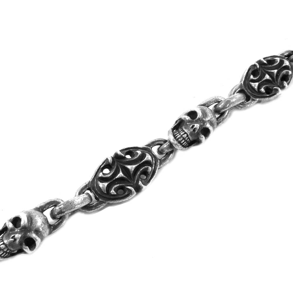 GABOR ガボール 国内正規店ギャランティ付属 スネークキーパー 2ライオンヘッド スカルプテッド スカルリンク ウォレットチェーン シルバー系【中古】