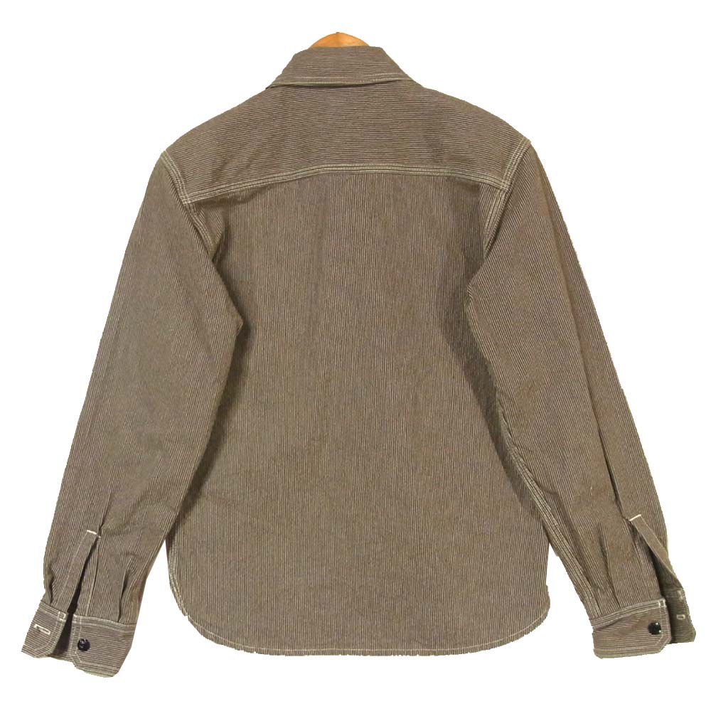 フラッドヘッド ピンヒッコリー 長袖 コットン シャツ 日本製 カーキ系 34【美品】【中古】
