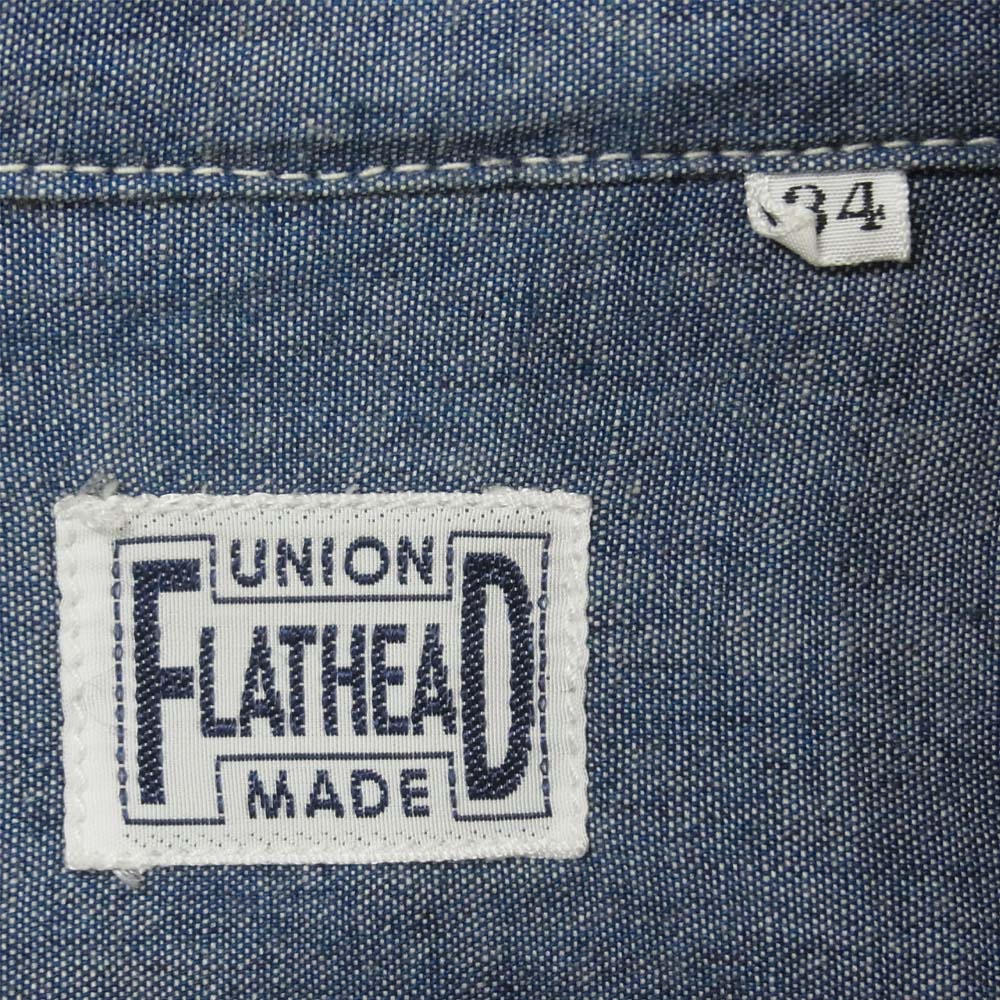 フラッドヘッド ピンヒッコリー 長袖 コットン シャツ 日本製 カーキ系 34【美品】【中古】