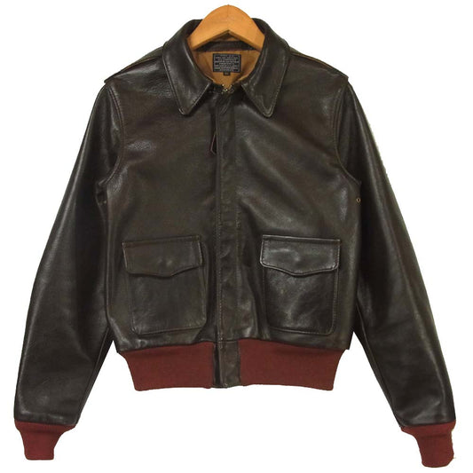 エアロレザー A-2 赤リブ フライト レザー ジャケット ブラウン系 32【中古】