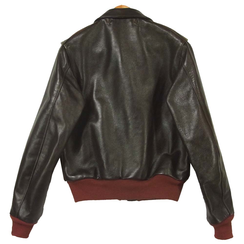 エアロレザー A-2 赤リブ フライト レザー ジャケット ブラウン系 32