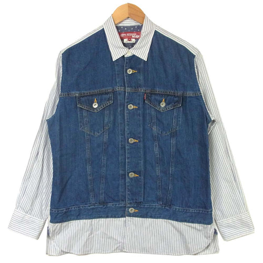 コムデギャルソン COMME des GARCONS 19AD WE-B015 ジュンヤワタナベ JUNYA WATANABE リーバイス Levis 切替 ストライプ 長袖シャツ インディゴブルー系 XS【中古】