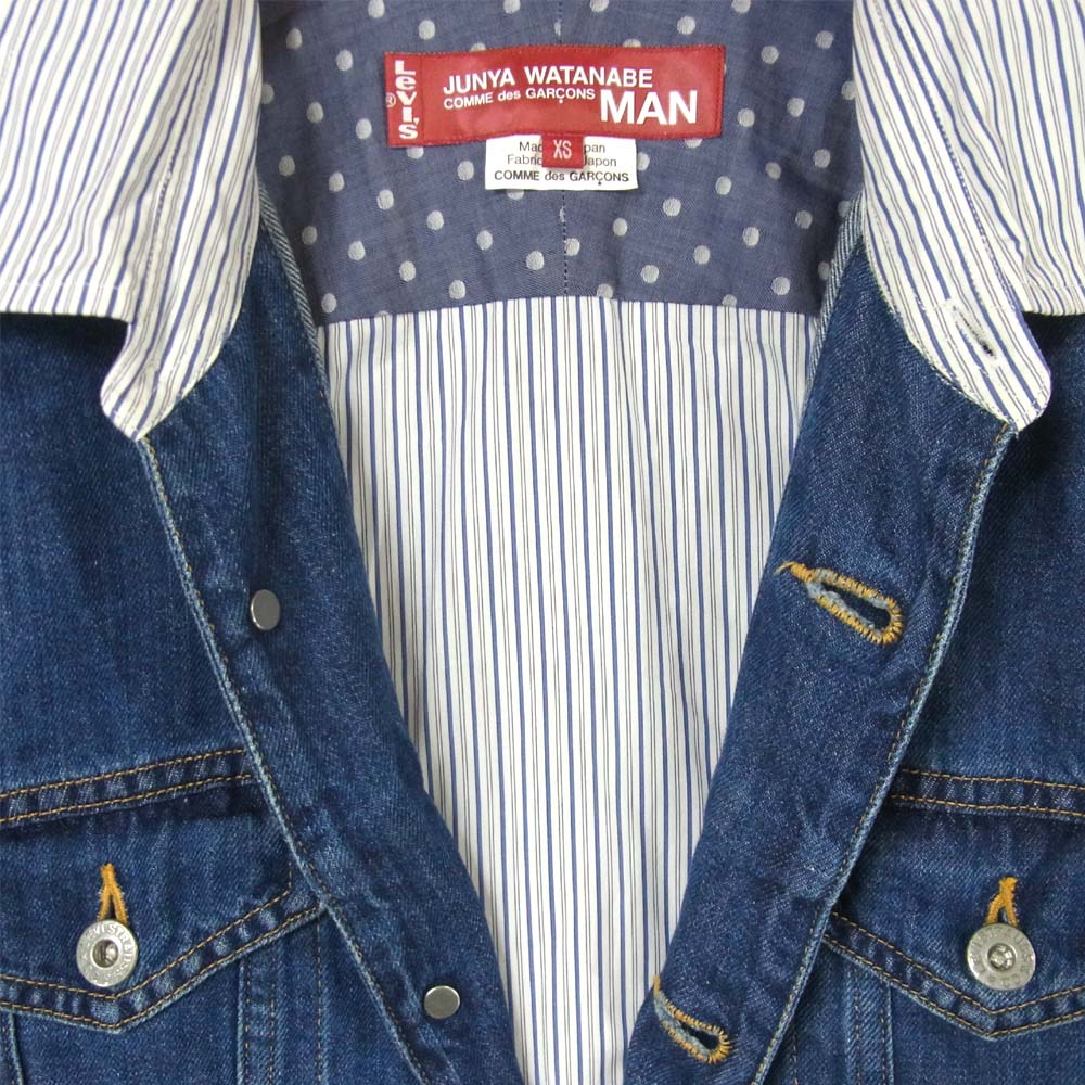 コムデギャルソン COMME des GARCONS 19AD WE-B015 ジュンヤワタナベ JUNYA WATANABE リーバイス Levis 切替 ストライプ 長袖シャツ インディゴブルー系 XS【中古】