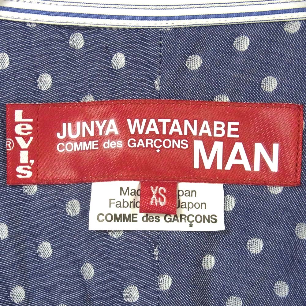 コムデギャルソン COMME des GARCONS 19AD WE-B015 ジュンヤワタナベ JUNYA WATANABE リーバイス Levis 切替 ストライプ 長袖シャツ インディゴブルー系 XS【中古】