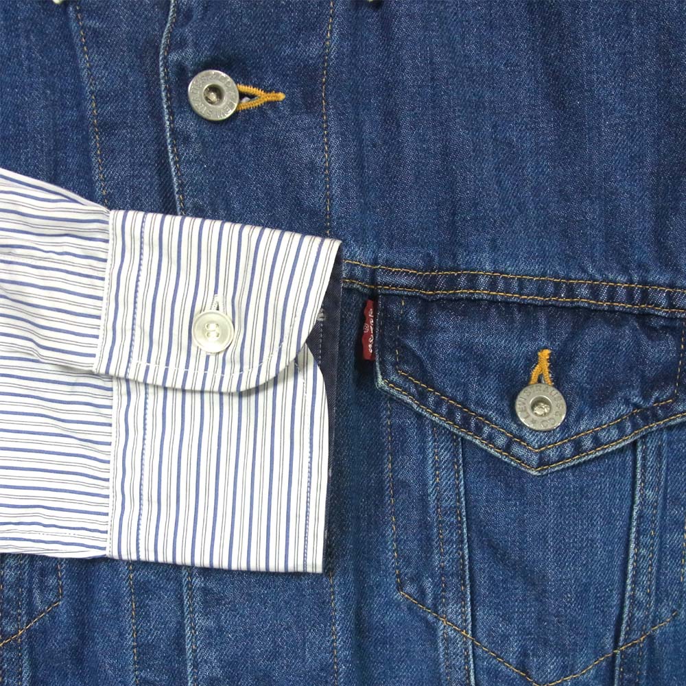 コムデギャルソン COMME des GARCONS 19AD WE-B015 ジュンヤワタナベ JUNYA WATANABE リーバイス Levis 切替 ストライプ 長袖シャツ インディゴブルー系 XS【中古】