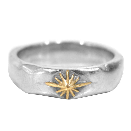 SAAD サード R-86-S サンシンボル 太陽神 平打ち リング  シルバー系 13号程度【中古】