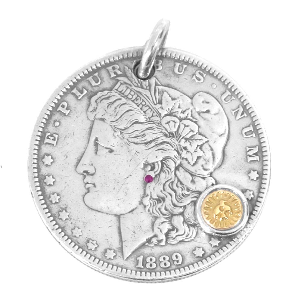WINGROCK ウィングロック K18 金メタル ルビー モルガンコイン ペンダントトップ シルバー系【中古】