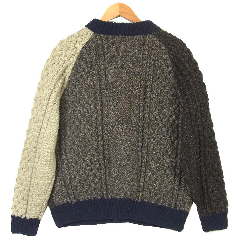 INVERALLAN インバーアラン 国内正規品 茶タグ 4A クレイジー クルーネック 襟無し ケーブル ニット カーディガン グレー系 ネイビー系 サイズ表記なし【美品】【中古】