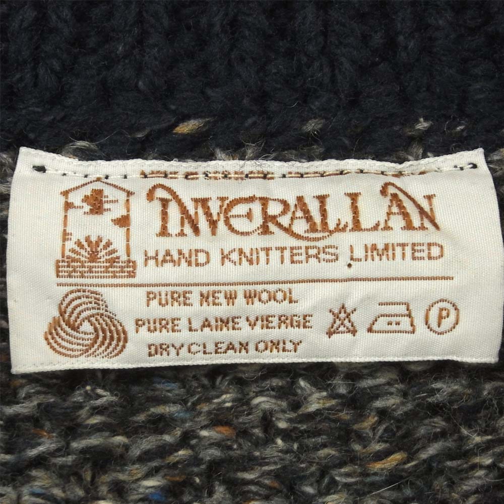 INVERALLAN インバーアラン 国内正規品 茶タグ 4A クレイジー クルーネック 襟無し ケーブル ニット カーディガン グレー系 ネイビー系 サイズ表記なし【美品】【中古】