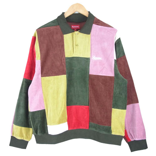 Supreme シュプリーム 20AW Patchwork Velour L/S Polo パッチワーク ベロア 長袖 ポロ シャツ マルチカラー系 M【新古品】【未使用】【中古】