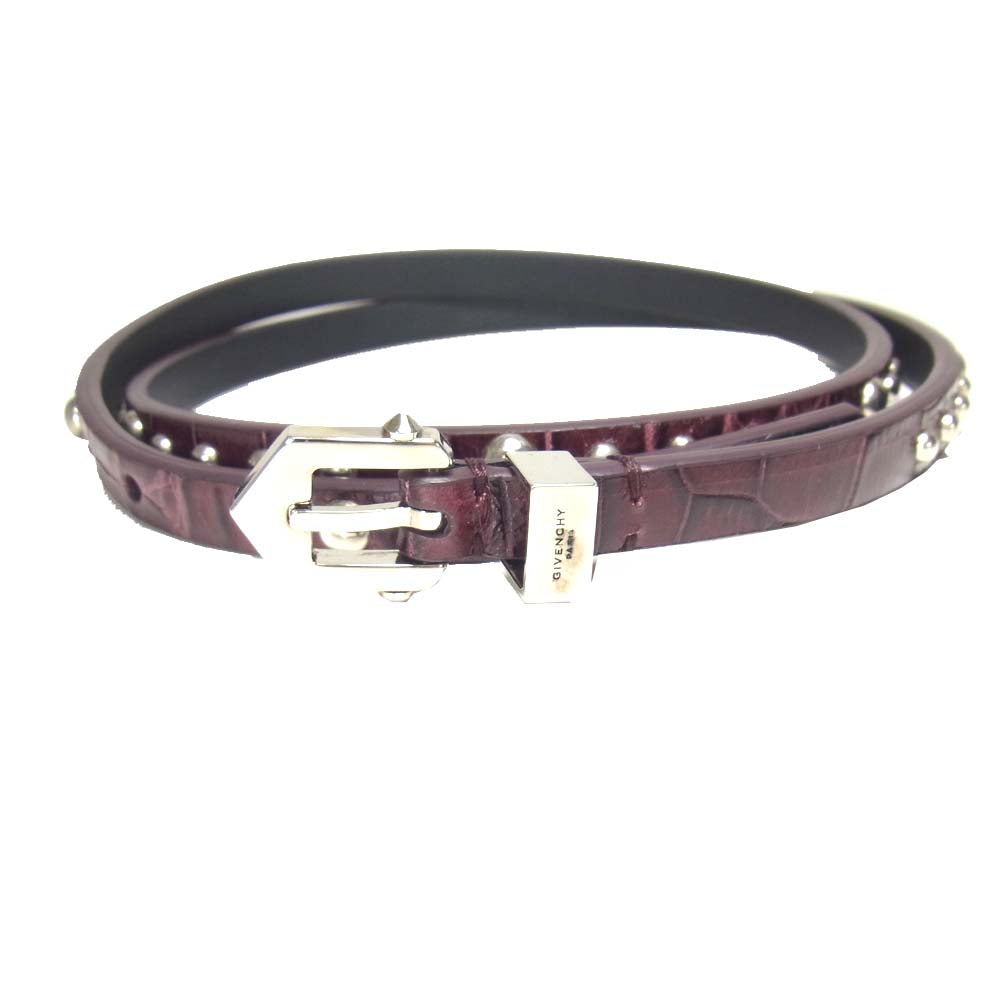 GIVENCHY ジバンシィ 型押し ナロー スタッズ ベルト エンジ系【中古】