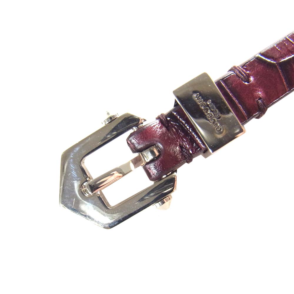 GIVENCHY ジバンシィ 型押し ナロー スタッズ ベルト エンジ系【中古】