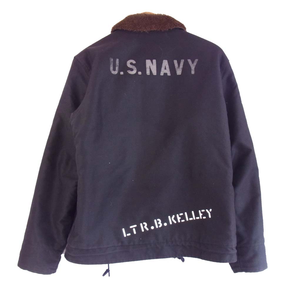 The REAL McCOY'S ザリアルマッコイズ 23615 デッキジャケット ボア ムートン カスタムパッチ付 ブラック系 42【中古】