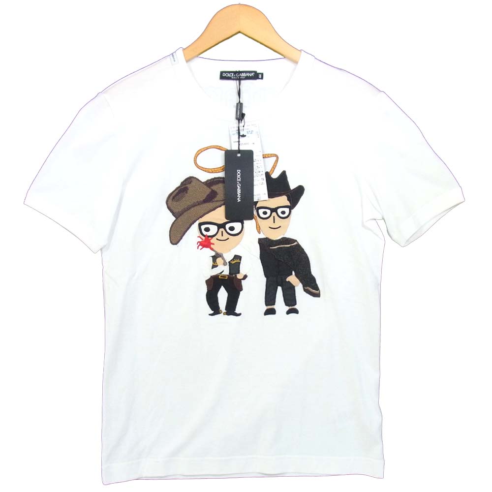 DOLCE&GABBANA ドルチェアンドガッバーナ G8GH2ZG7IYX1  DG family EMBROIDERY ファミリー刺繍 半袖 Tシャツ ホワイト系 44【中古】