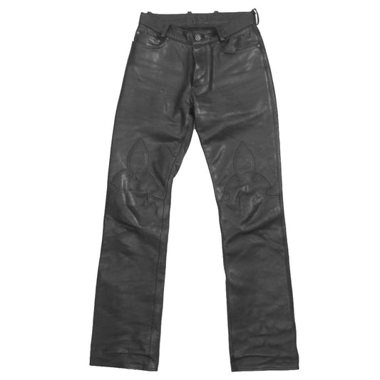 CHROME HEARTS クロムハーツ（原本無） クロスボール ボタン フレアニー レザー パンツ ブラック系 29R【中古】