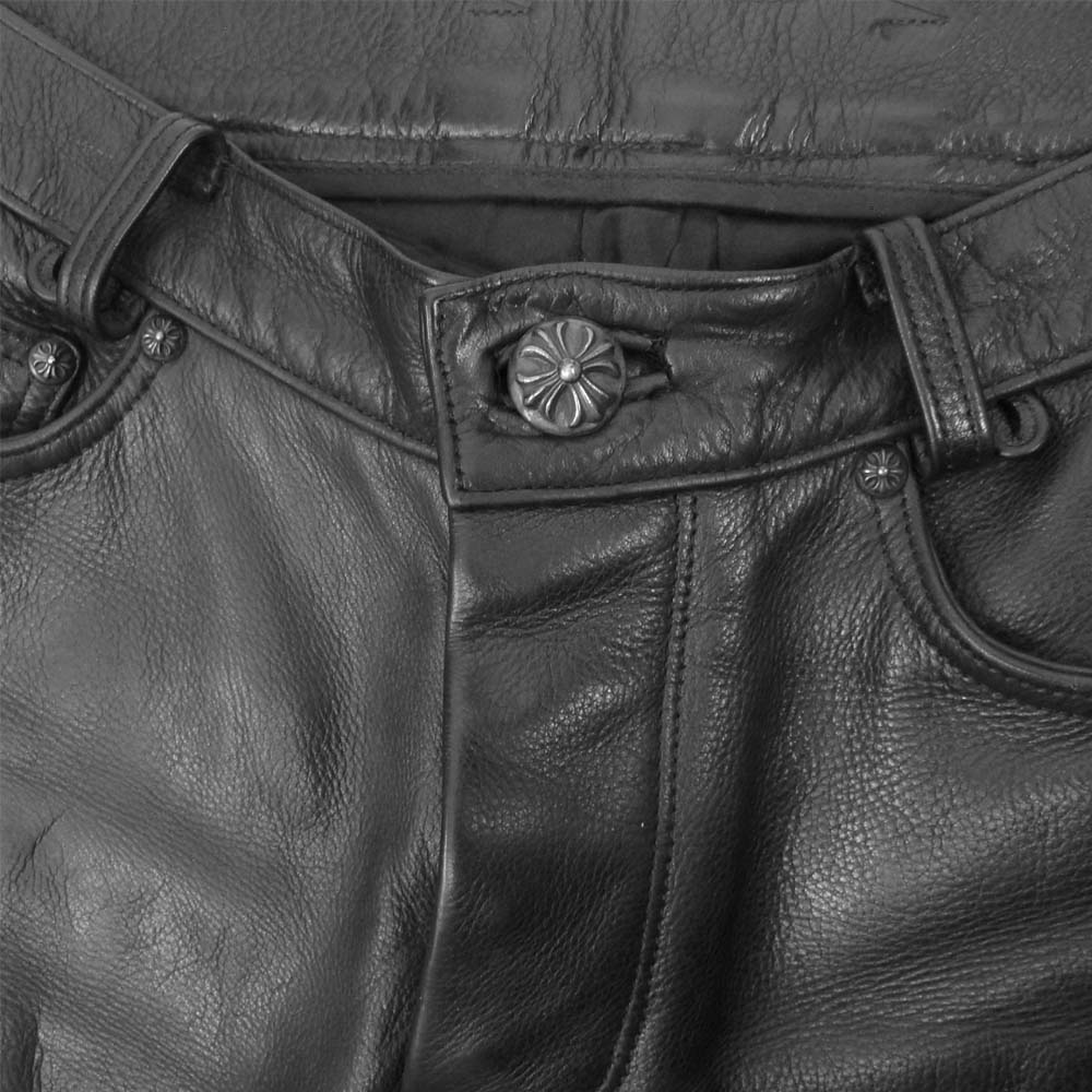 CHROME HEARTS クロムハーツ（原本無） クロスボール ボタン フレアニー レザー パンツ ブラック系 29R【中古】