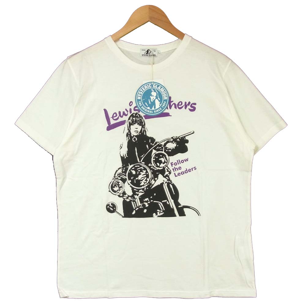 HYSTERIC GLAMOUR ヒステリックグラマー 02173CT24400 ルイスレザー Lewis Leathers ガール プリント 半袖 Tシャツ オフホワイト系 L【新古品】【未使用】【中古】