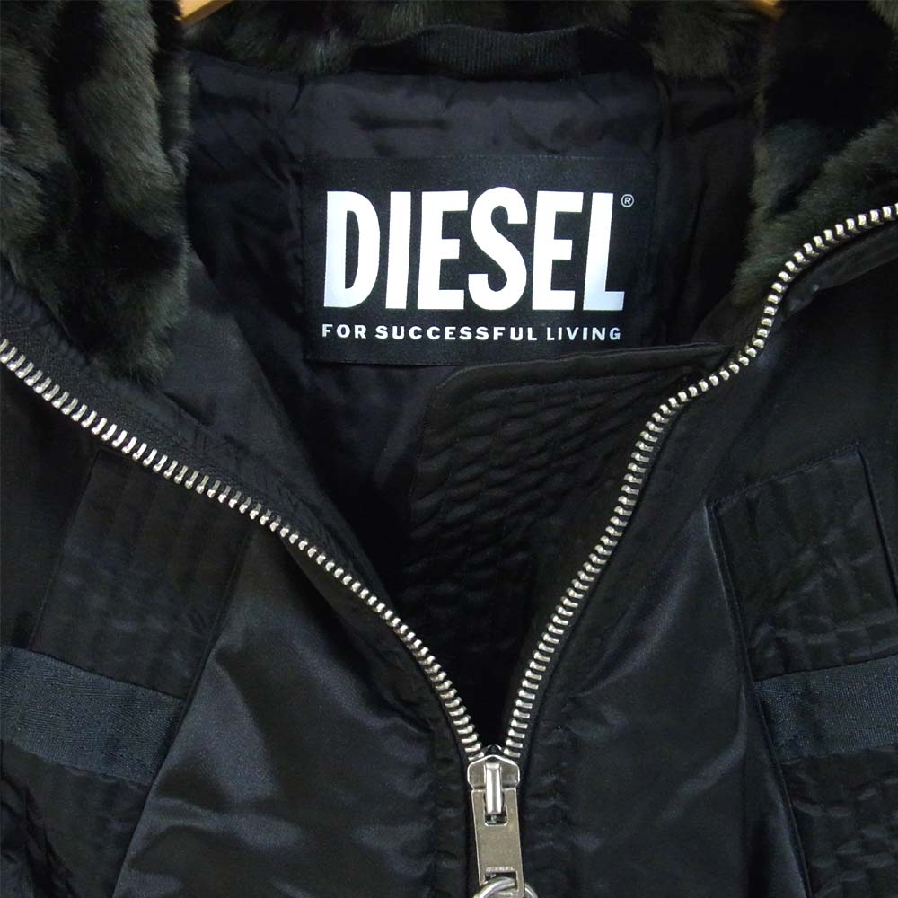DIESEL ディーゼル フード ボア フライト ジャケット ブラック系 S【中古】