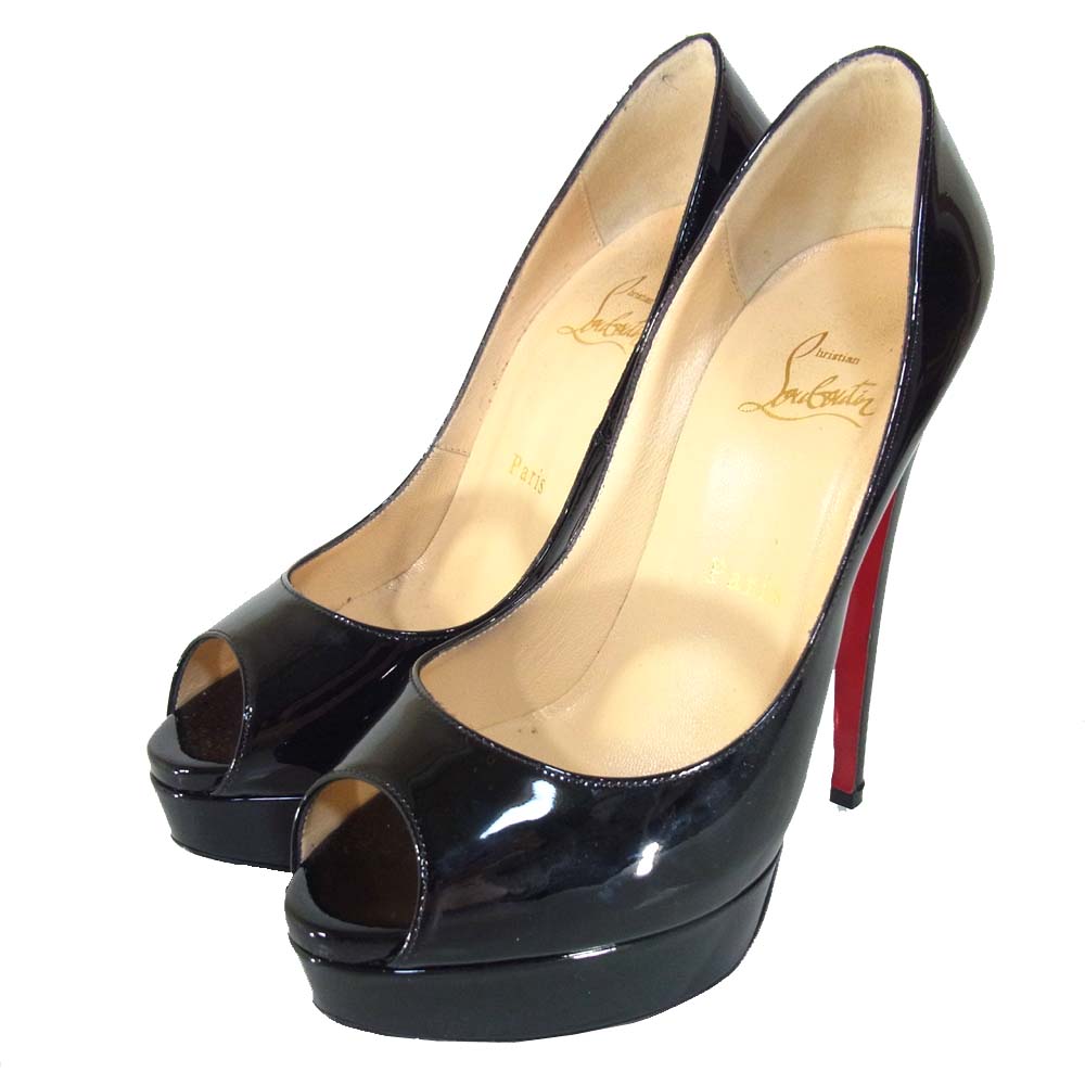 Christian Louboutin クリスチャンルブタン 3100893 LADY PEEP 150 PATENT CALF ハイヒール パンプス ブラック系 37.5【中古】