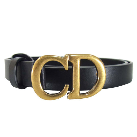 Christian Dior クリスチャンディオール Saddle Belt 80 ロゴ バックル レザー サドル ベルト ブラック系【美品】【中古】