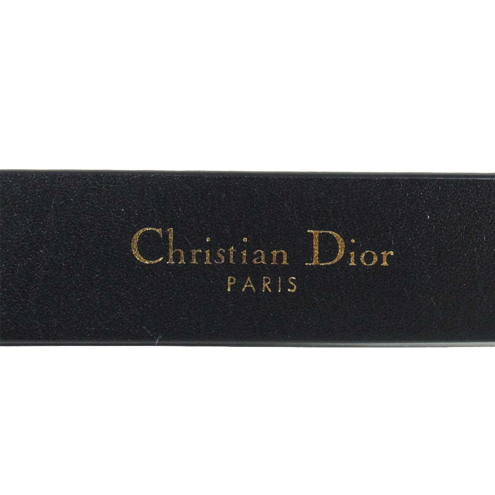 Christian Dior クリスチャンディオール Saddle Belt 80 ロゴ バックル レザー サドル ベルト ブラック系【美品】【中古】