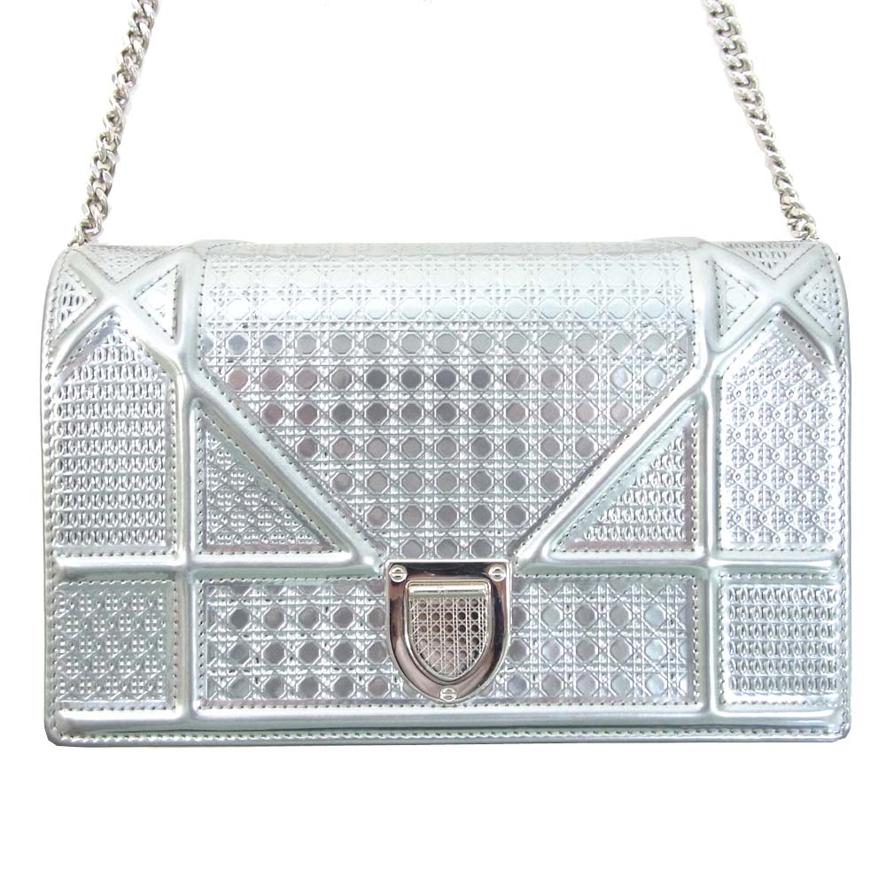 Christian Dior クリスチャンディオール マイクロカナージュ ディオラマ チェーン バッグ シルバー系【中古】
