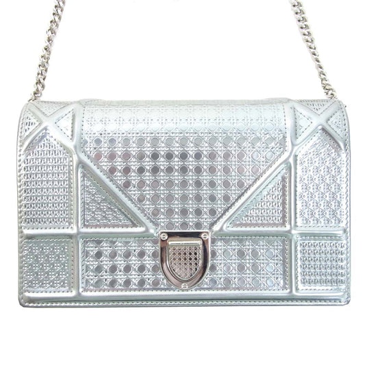 Christian Dior クリスチャンディオール マイクロカナージュ ディオラマ チェーン バッグ シルバー系【中古】