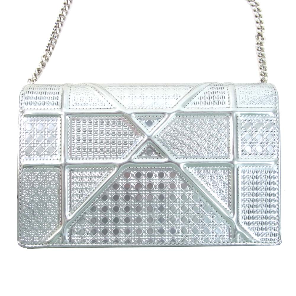 Christian Dior クリスチャンディオール マイクロカナージュ ディオラマ チェーン バッグ シルバー系【中古】
