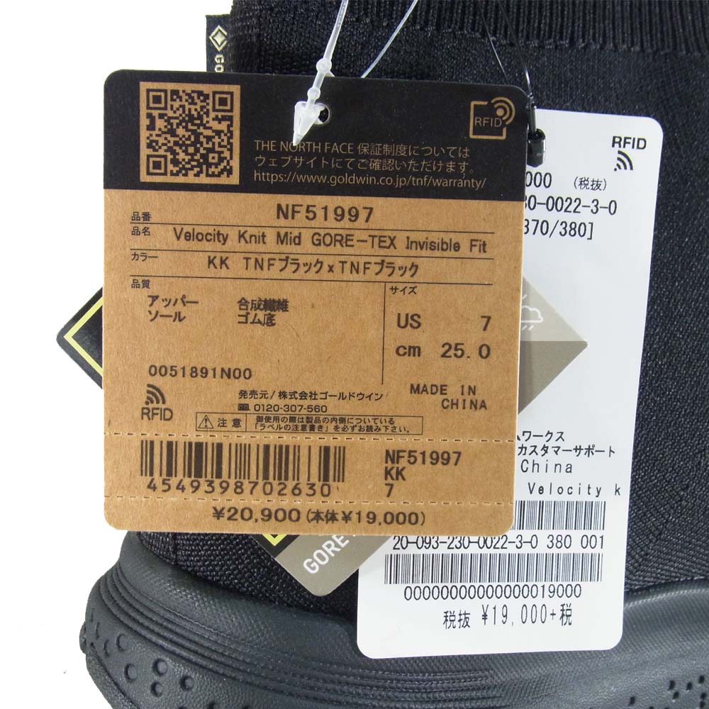 THE NORTH FACE ノースフェイス NF51997 VELOCITY KNIT MID ベロシティ ニット GORE-TEX INVISIBLE FIT インビジブル フィット ブラック系 US7【新古品】【未使用】【中古】