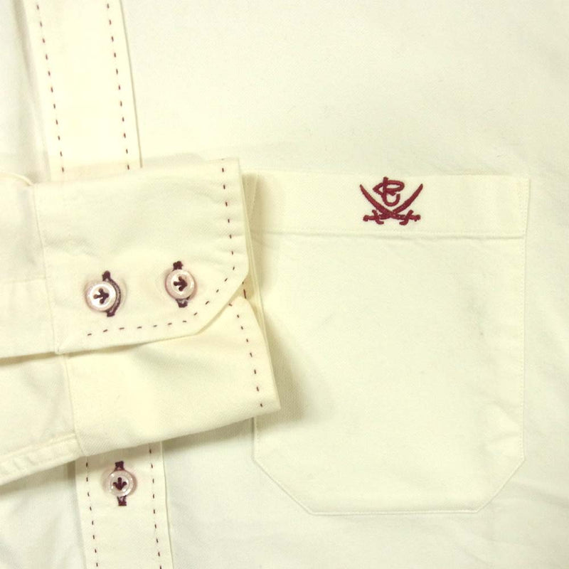 R.J.B アールジェイビー ED001L コットン 胸ロゴ刺繍 ボタンダウン シャツ オフホワイト系 38【中古】